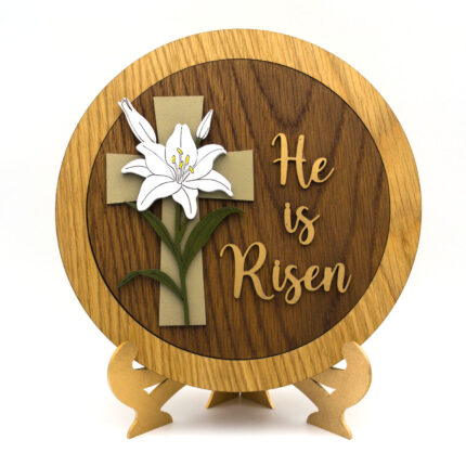 Gracewood Studio Faith Collection Plaque He is Risen in White Oak Veneer